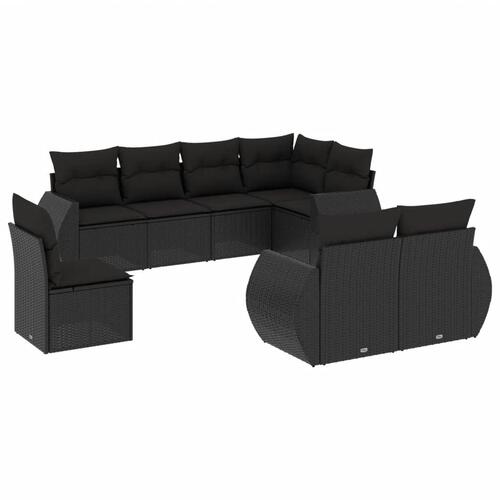 Sofasæt til haven 8 dele med hynder polyrattan sort