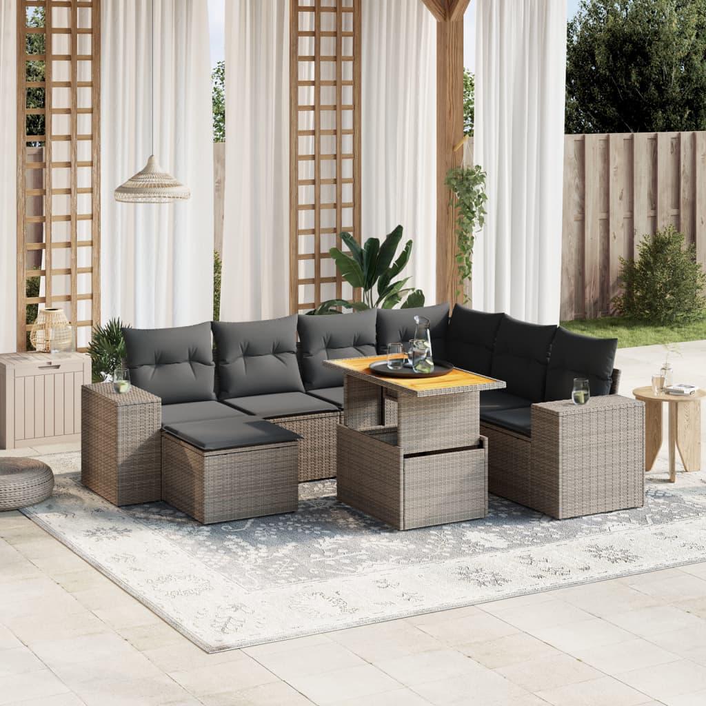 Sofasæt til haven 8 dele med hynder polyrattan grå