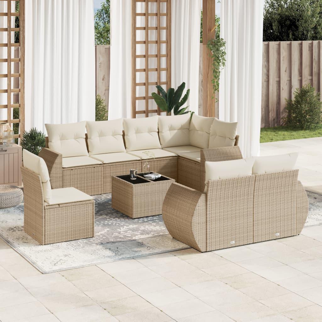 Sofasæt til haven 9 dele med hynder polyrattan beige