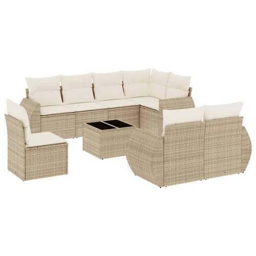 Sofasæt til haven 9 dele med hynder polyrattan beige