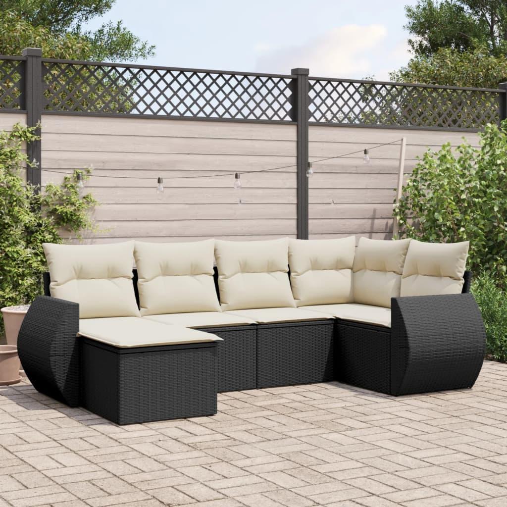 Sofasæt til haven 6 dele med hynder polyrattan sort