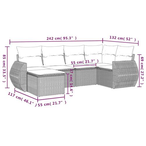 Sofasæt til haven 6 dele med hynder polyrattan sort