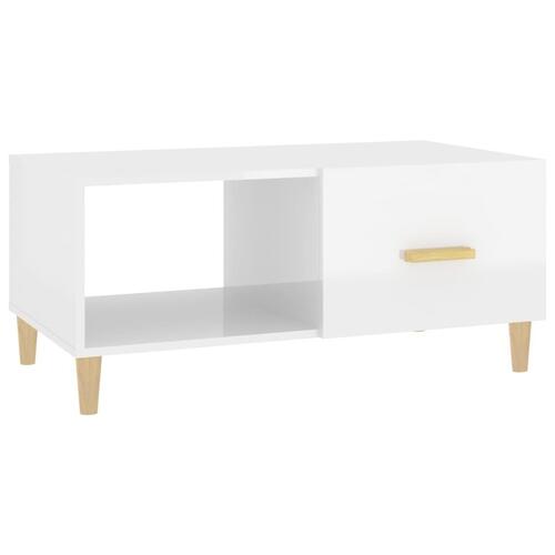 Sofabord 89,5x50x40 cm konstrueret træ hvid højglans