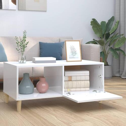 Sofabord 89,5x50x40 cm konstrueret træ hvid højglans