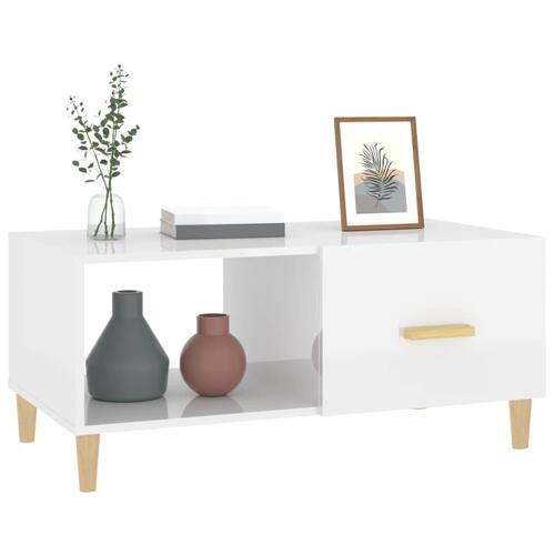 Sofabord 89,5x50x40 cm konstrueret træ hvid højglans