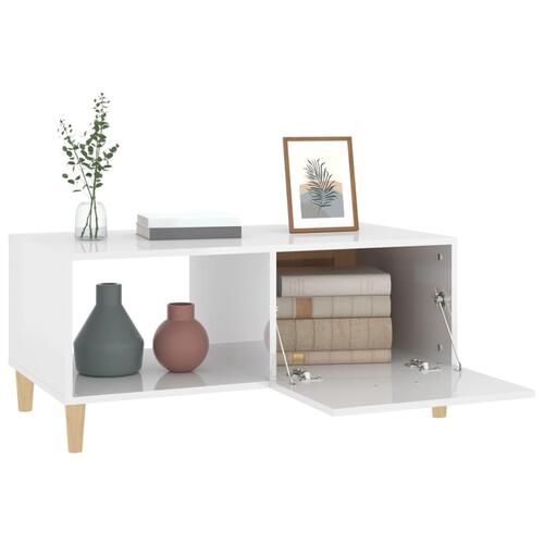 Sofabord 89,5x50x40 cm konstrueret træ hvid højglans