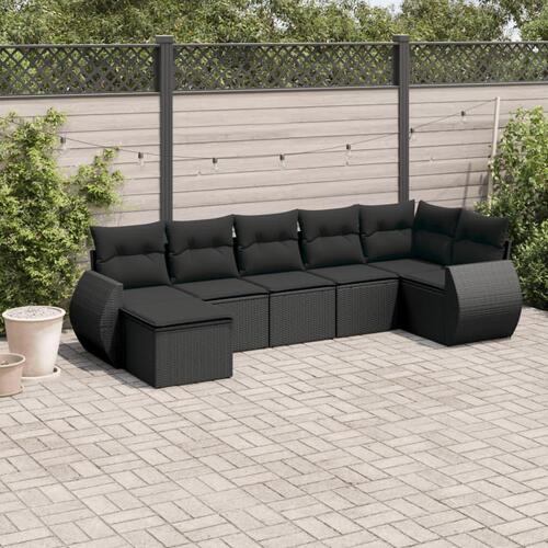 Sofasæt til haven 7 dele med hynder polyrattan sort