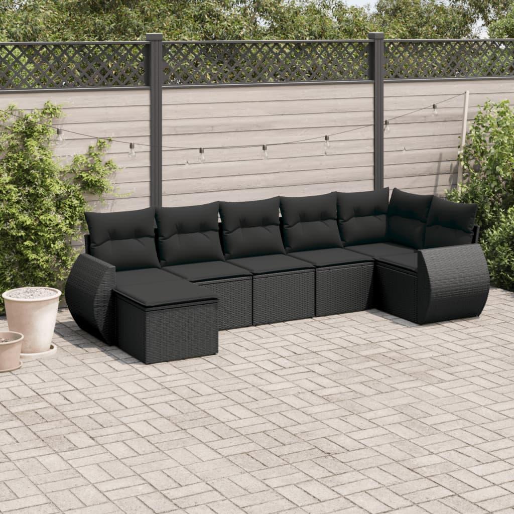 Sofasæt til haven 7 dele med hynder polyrattan sort