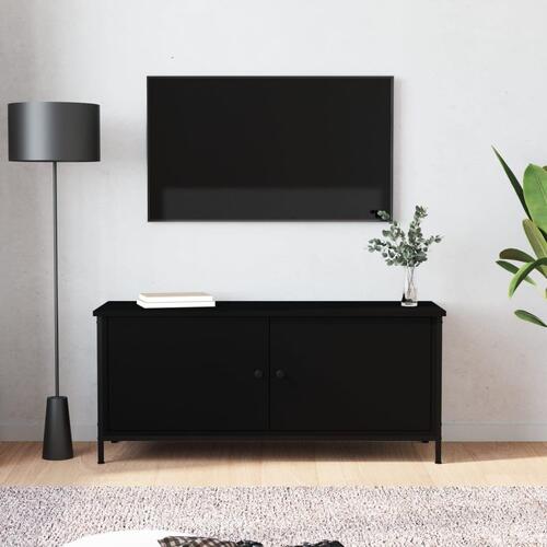 Tv-bord med låger 102x35x45 cm konstrueret træ sort