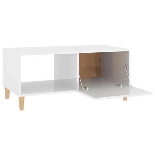 Sofabord 89,5x50x40 cm konstrueret træ hvid højglans