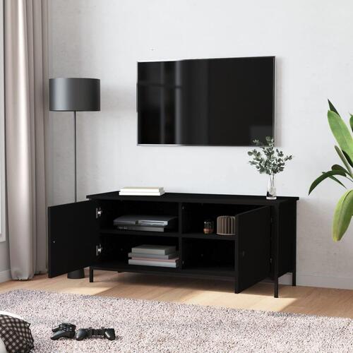 Tv-bord med låger 102x35x45 cm konstrueret træ sort