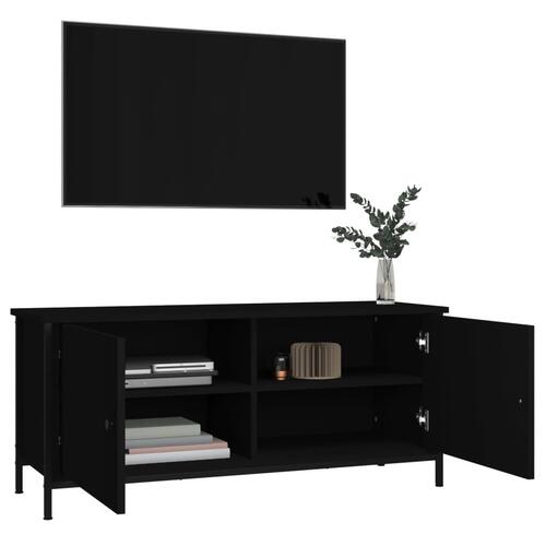 Tv-bord med låger 102x35x45 cm konstrueret træ sort