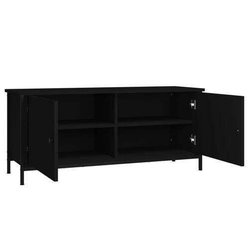Tv-bord med låger 102x35x45 cm konstrueret træ sort