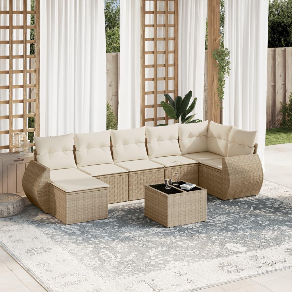 Sofasæt til haven 8 dele med hynder polyrattan beige