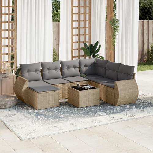 Sofasæt til haven 8 dele med hynder polyrattan beige
