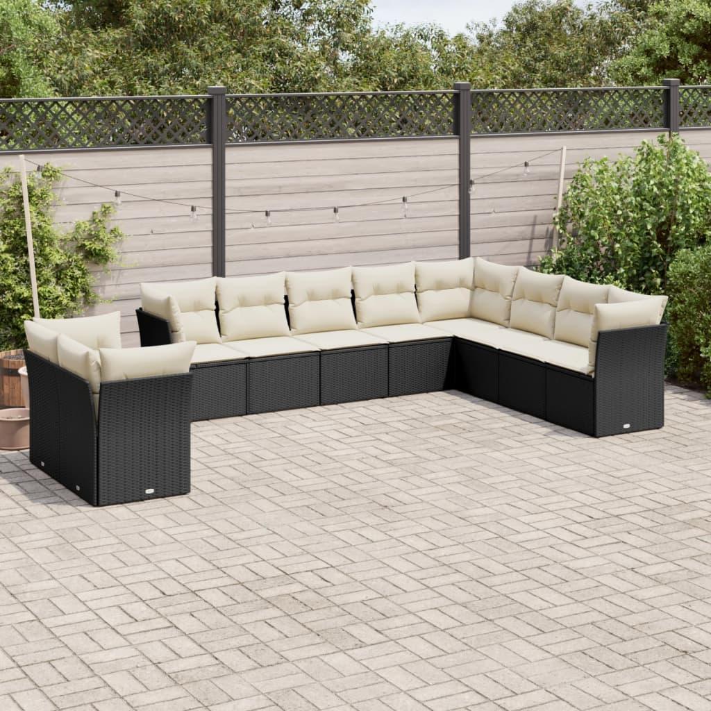 Sofasæt til haven 10 dele med hynder polyrattan sort