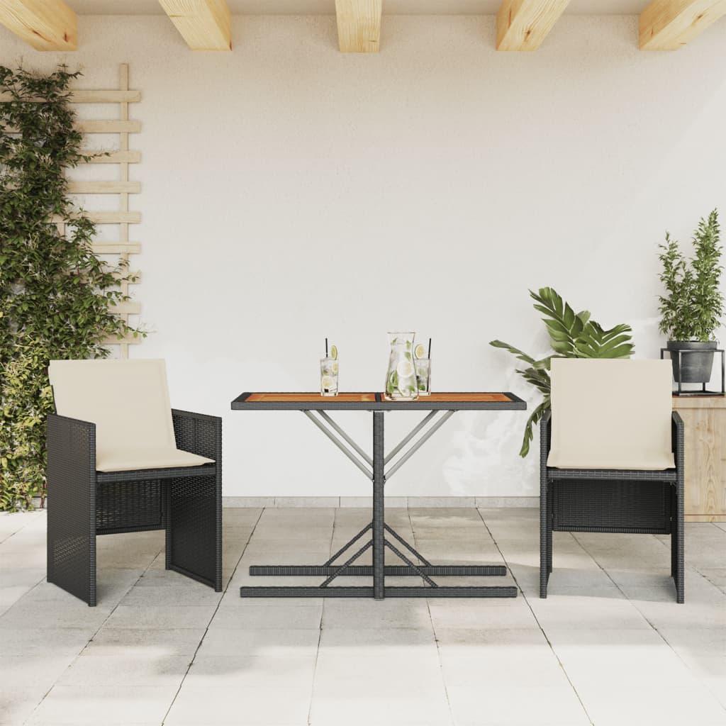 Bistrosæt til haven 3 dele med hynder polyrattan sort