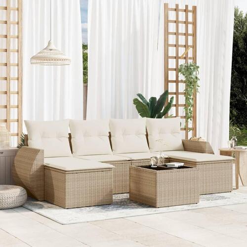 Sofasæt til haven 7 dele med hynder polyrattan beige