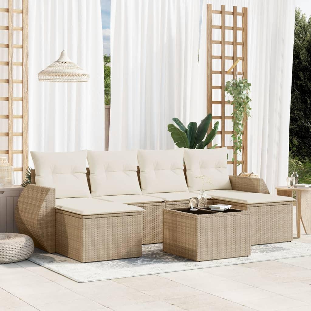Sofasæt til haven 7 dele med hynder polyrattan beige