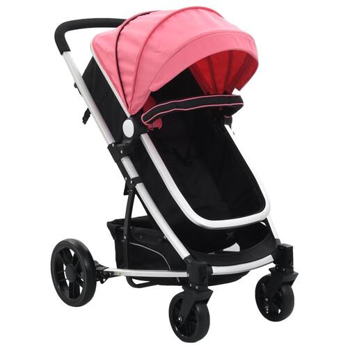 2-i-1 klapvogn/barnevogn aluminium pink og sort