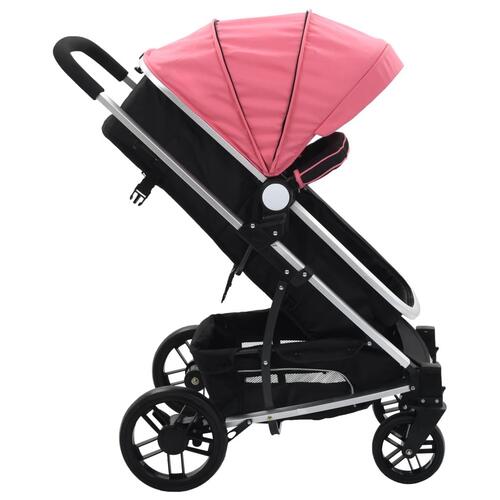 2-i-1 klapvogn/barnevogn aluminium pink og sort