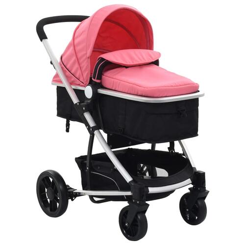 2-i-1 klapvogn/barnevogn aluminium pink og sort