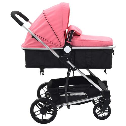 2-i-1 klapvogn/barnevogn aluminium pink og sort