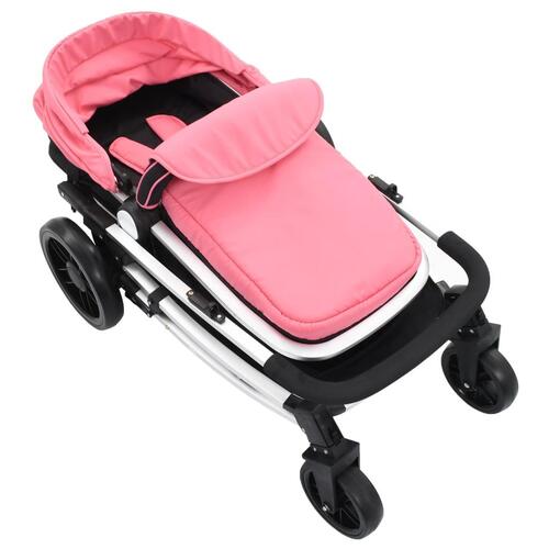 2-i-1 klapvogn/barnevogn aluminium pink og sort