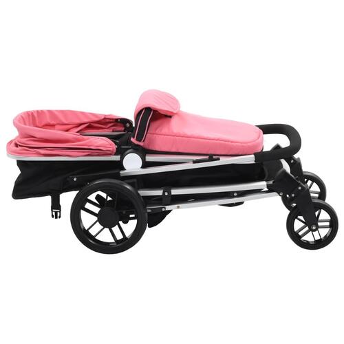 2-i-1 klapvogn/barnevogn aluminium pink og sort