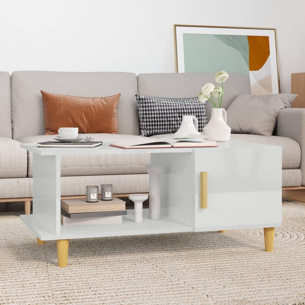 Sofabord 90x50x40 cm konstrueret træ hvid højglans