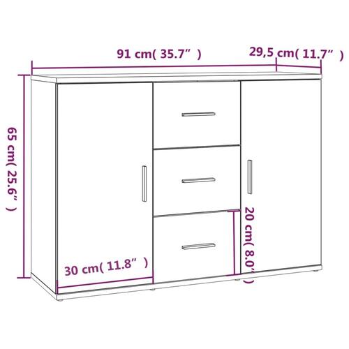 Skænk 91x29,5x65 cm konstrueret træ sonoma-eg