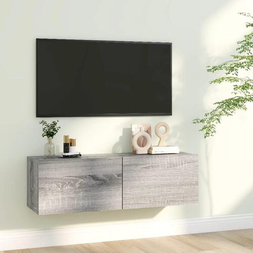 Væghængt tv-bord 100x30x30 cm konstrueret træ grå sonoma-eg