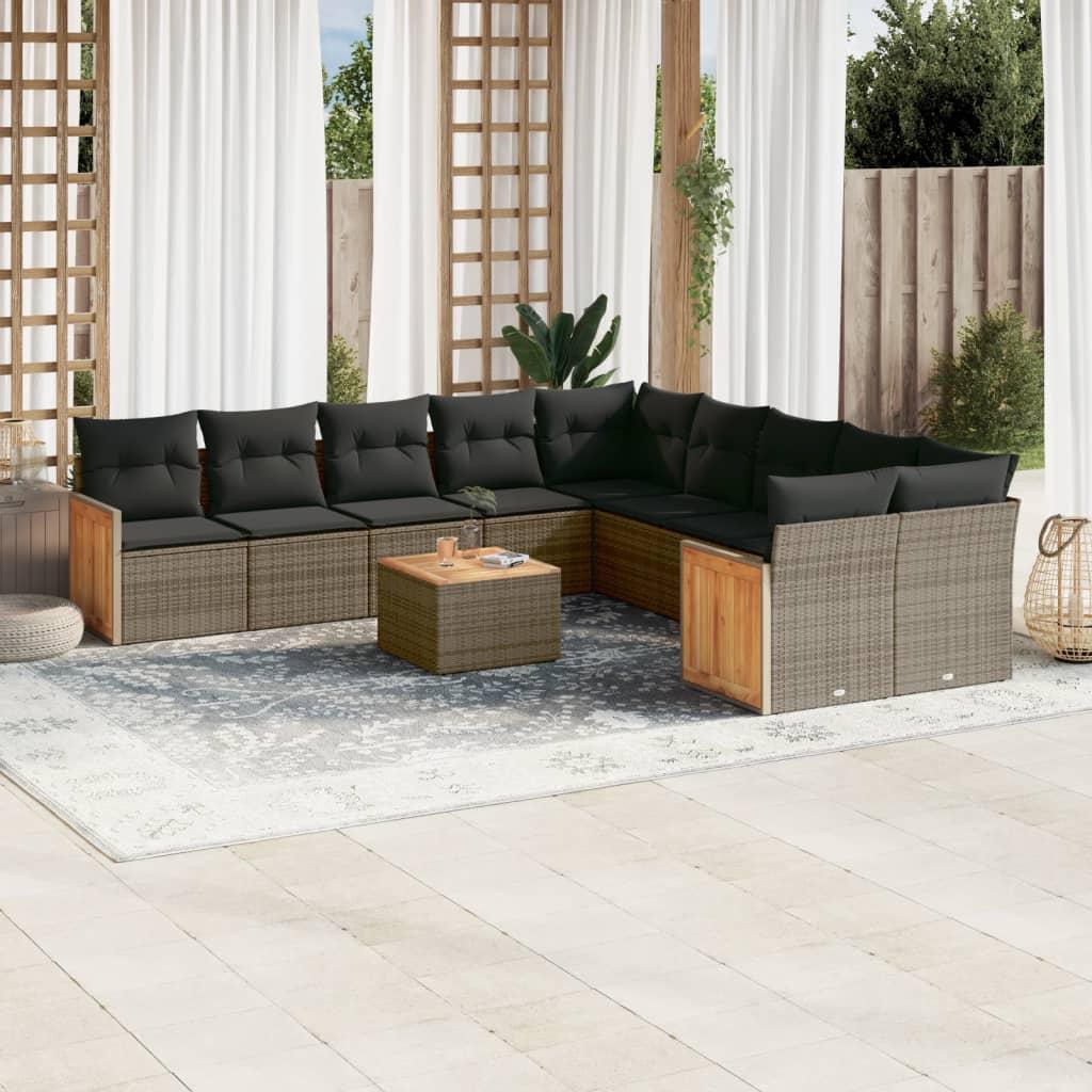 Loungesæt til haven 11 dele med hynder polyrattan grå