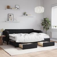 Daybed med udtræk og skuffer 80x200 cm velour sort