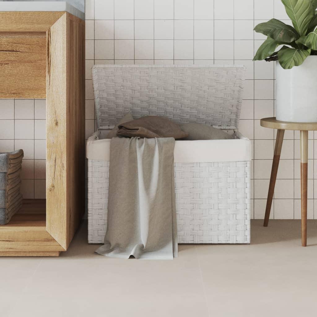 Vasketøjskurv med låg 55,5x35x34 cm polyrattan hvid billede