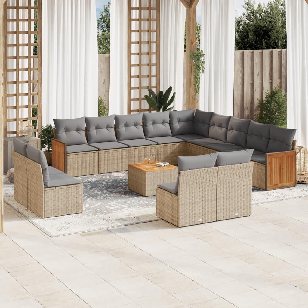 Sofasæt til haven 14 dele med hynder polyrattan beige billede
