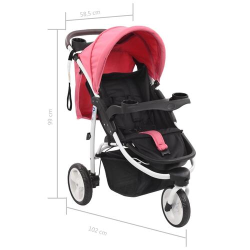 Klapvogn med 3 hjul pink og sort