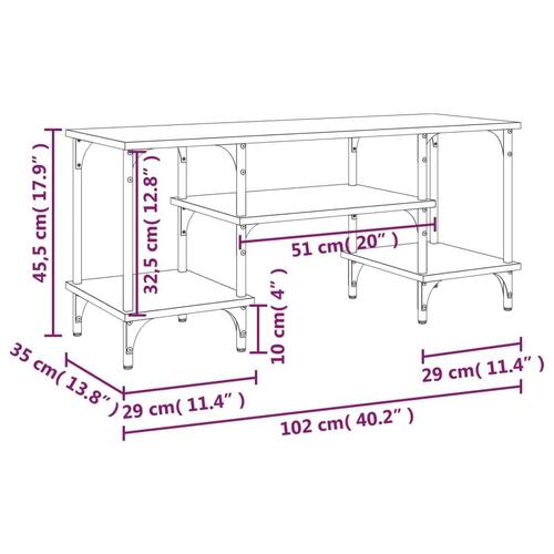 Tv-bord 102x35x45,5 cm konstrueret træ grå sonoma-eg