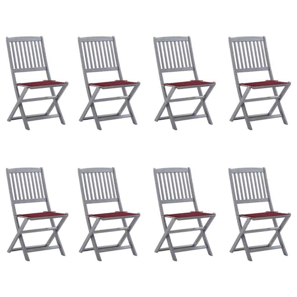 Foldbare Udendørsstole Med Hynder Massivt Akacietræ - 8 / Vinrød