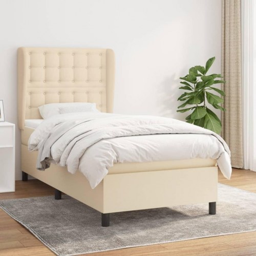 Kontinentalseng med madras 90×190 cm - stof, cremefarvet
