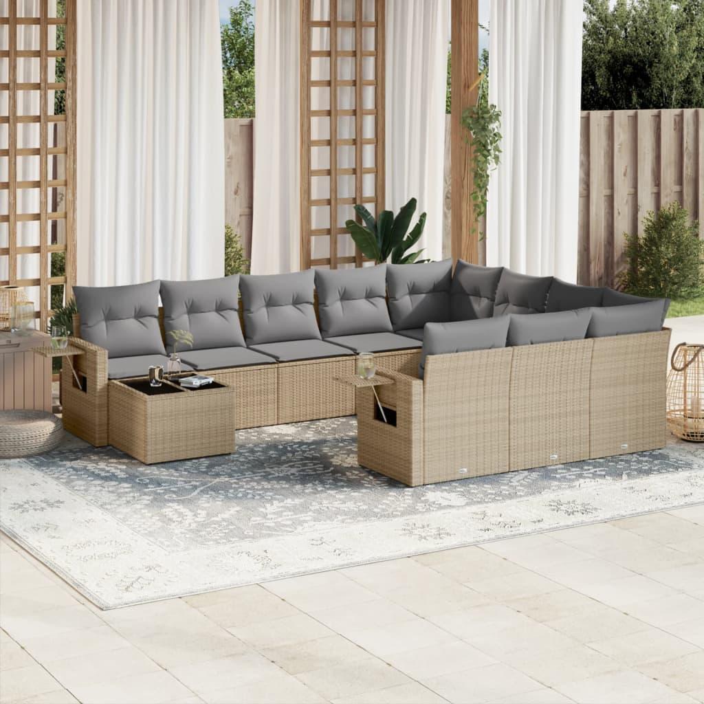 Sofasæt til haven 11 dele med hynder polyrattan beige billede