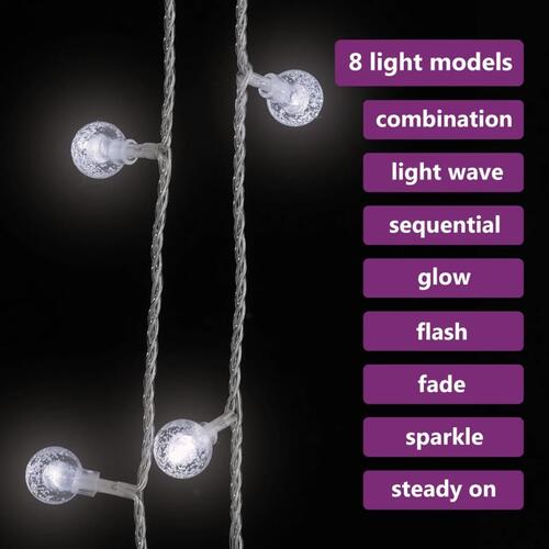 Fairy lights-lyskæder 20 m 200 LED'er 8 funktioner kold hvid