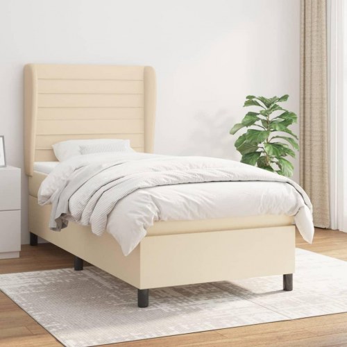 Kontinentalseng med madras 90x190 cm - stof, cremefarvet