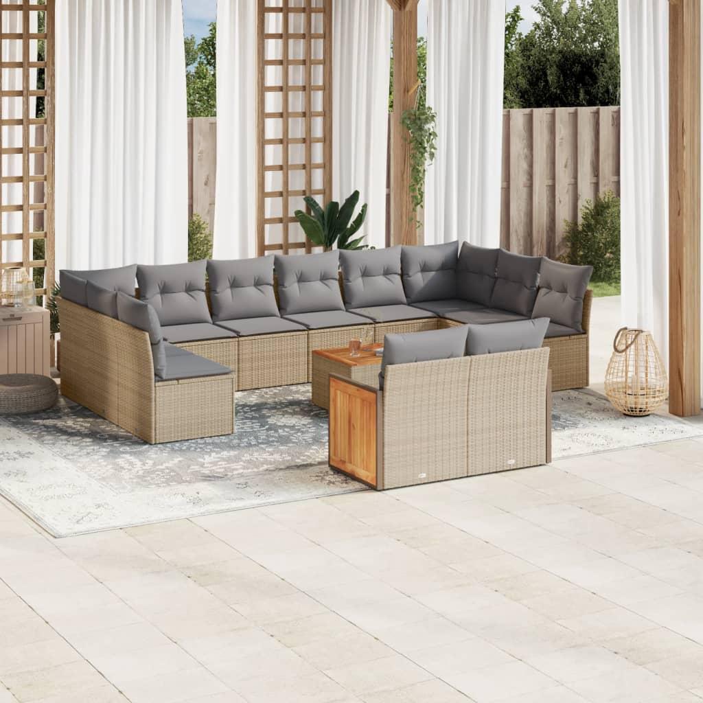 Sofasæt til haven 13 dele med hynder polyrattan beige billede