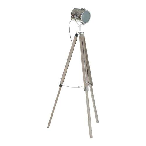 Gulvlampe Metal Træ Sølv Lys brun Stativ (66 x 66 x 142 cm)