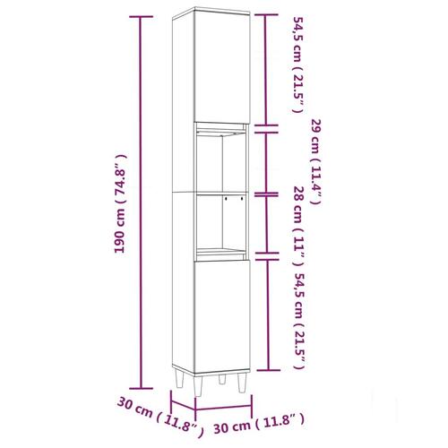 Badeværelsesskab 30x30x190 cm konstrueret træ grå sonoma-eg