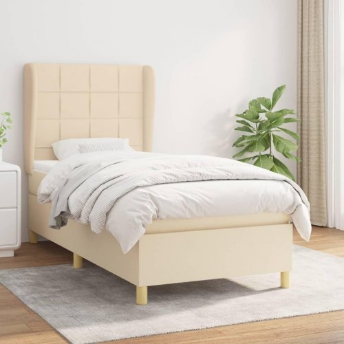 Kontinentalseng med madras 90x190 cm - stof, cremefarvet
