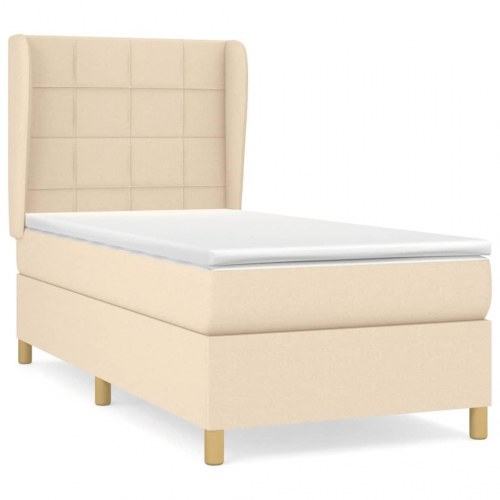 Kontinentalseng med madras 90x190 cm - stof, cremefarvet