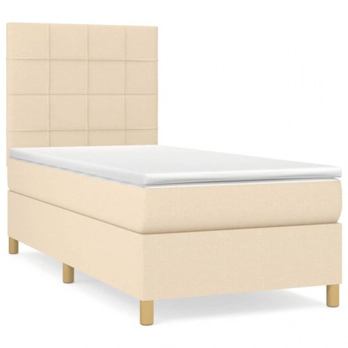 Kontinentalseng med madras 90×190 cm - stof, cremefarvet