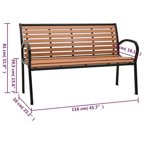 Havebænk 116 cm stål og WPC sort og brun